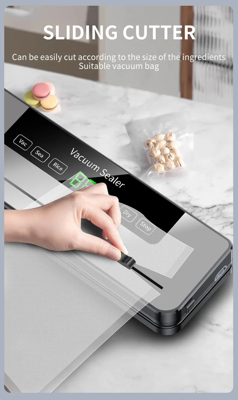 Tidesmit electric vacuum sealer with built-in cutter and touch button settings for wet and dry food sealing