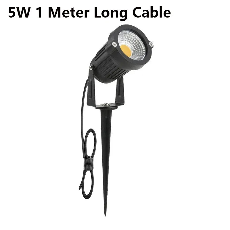 Outdoor LED spike landscape light, black housing and warm-white LED with 1-meter cable