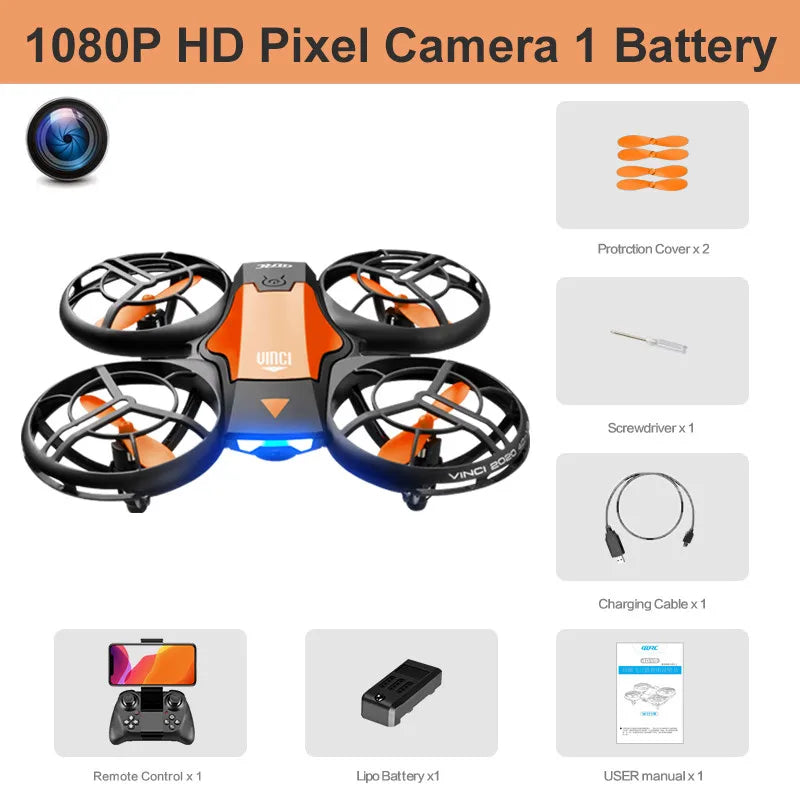 4K Camera Drone - Foldable Beginner Quadcopter with Obstacle Avoidance Orange-1080P-1B Tidesmit