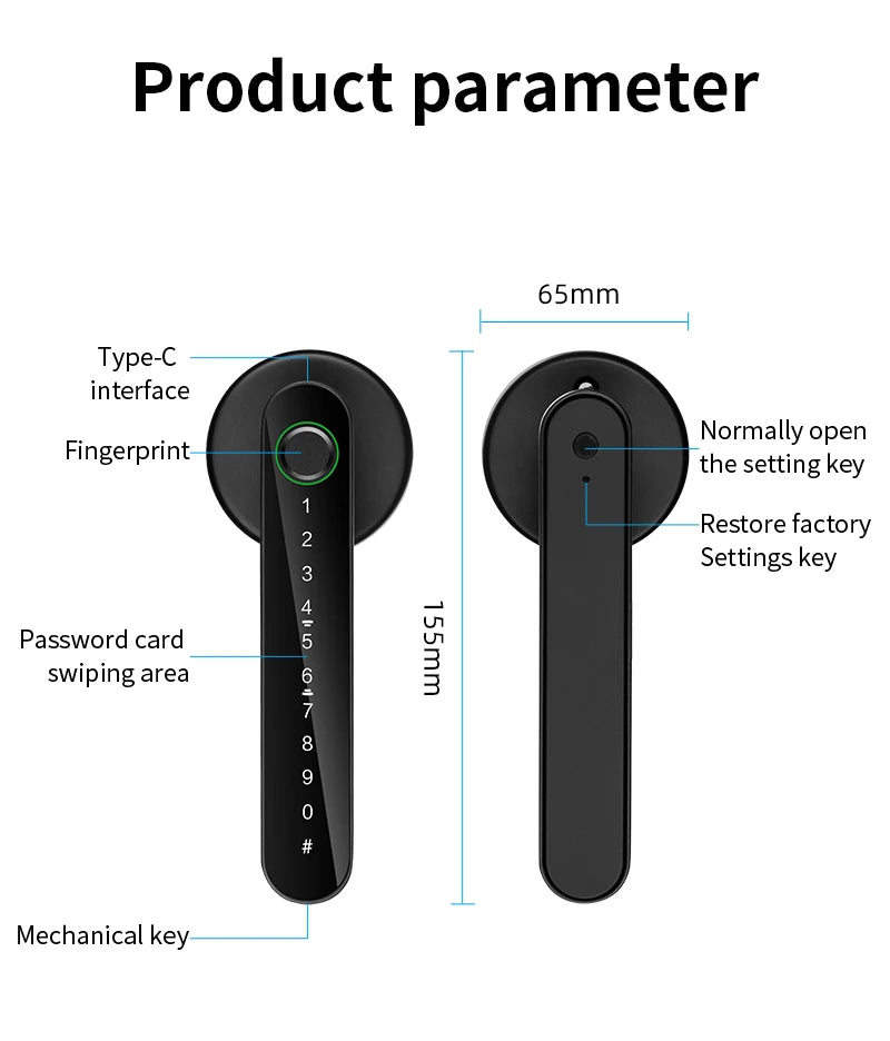 FUERS Tuya Smart Fingerprint Door Lock Handle With Fingerprint Password Bluetooth Key Swipe Card Remote Unlock Four Ways To Open