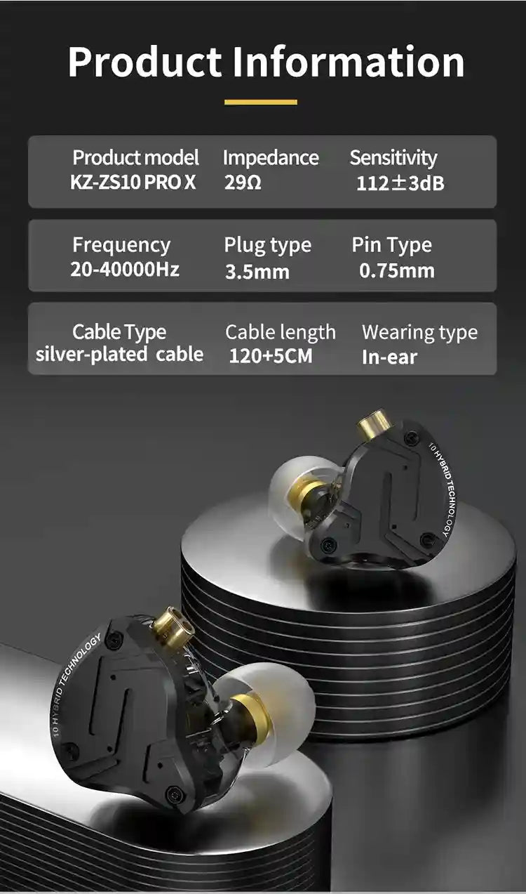 KZ ZS10 Pro X In-Ear Monitors: 5-Driver Hybrid Wired Studio Earphones Tidesmit