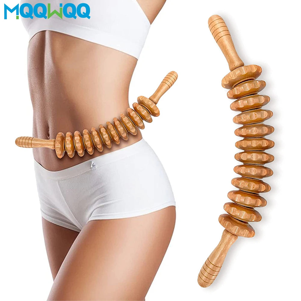 Wooden Lymphatic Drainage Roller - 12 Wheel Muscle Relief Tool Back Massage Instrument Tidesmit