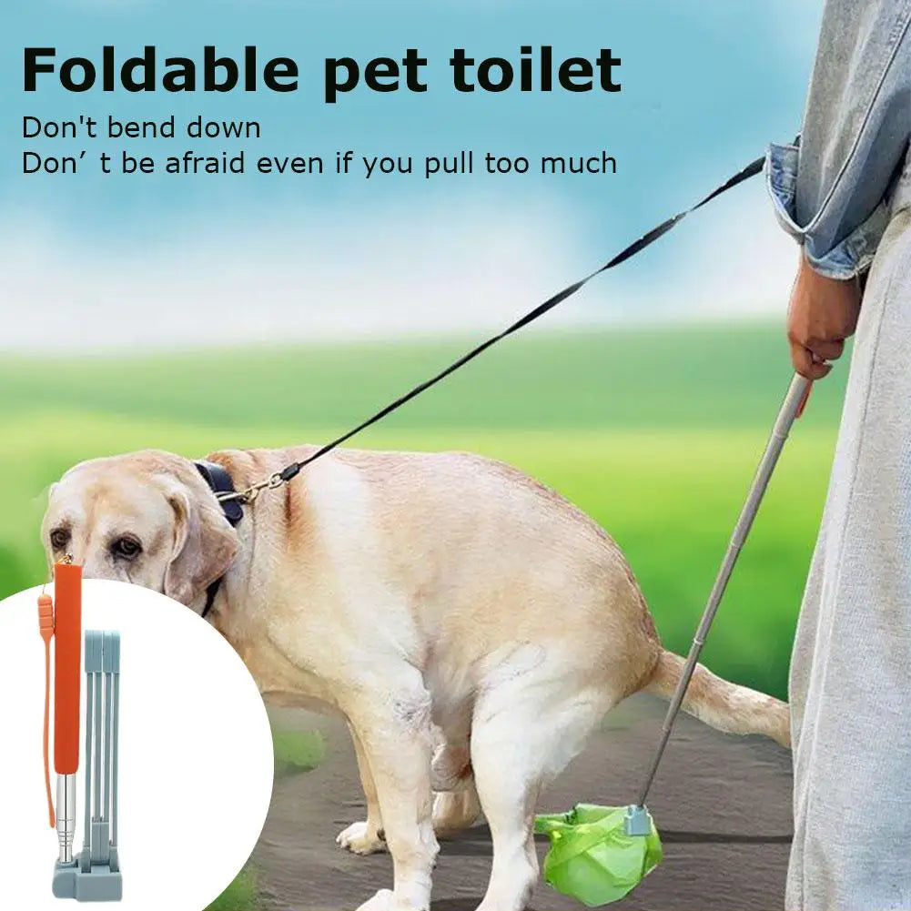 28.7-inch long-handle steel dog poop scooper for easy, hands-free cleanup while walking your pet.
