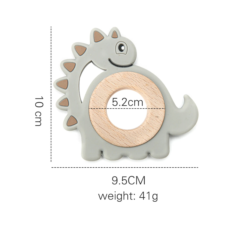 Baby Silicone Teether Toys,Perfect for Teething Toys 0-3-6 Months and Shower Gifts, BPA-Free, Ergonomic Dinosaur Wood Design.
