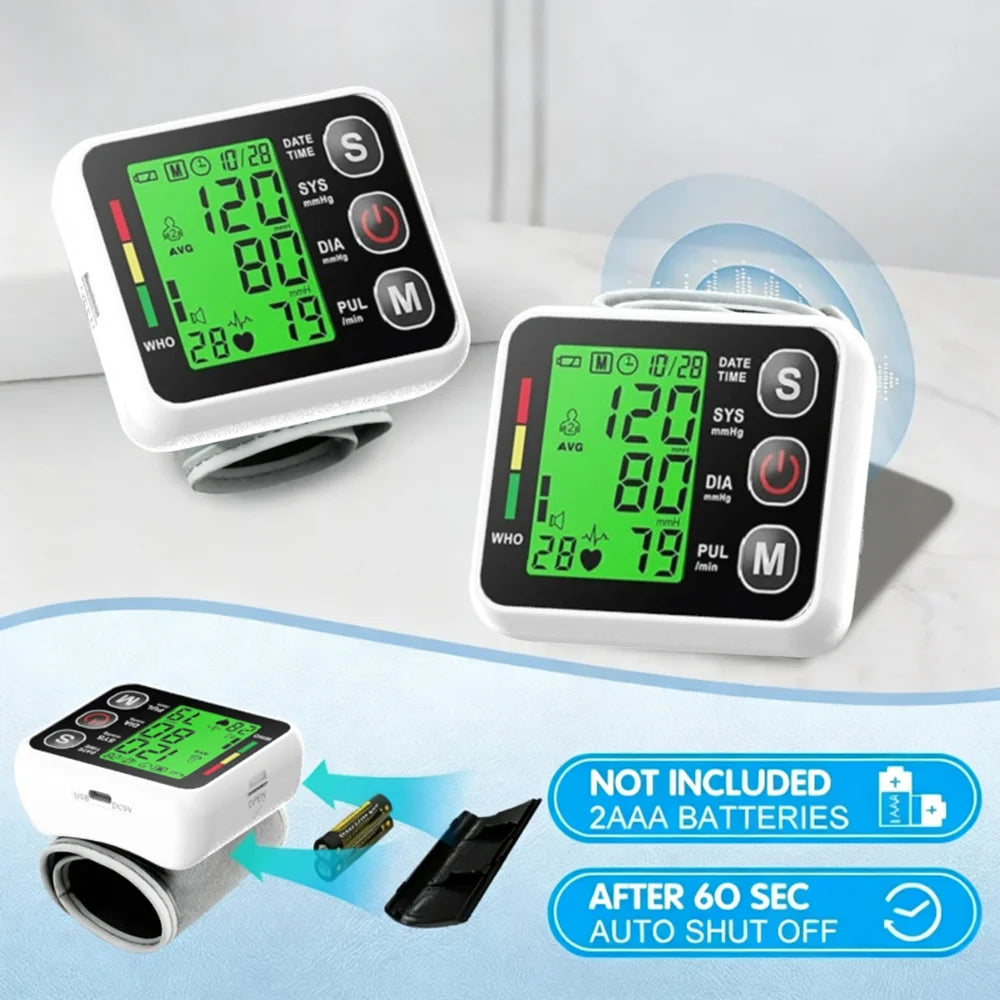 Smart Electronic Bp Monitors High Accurate Wrist Blood Pressure Monitor English Voice Tonometer LCD  Digital Sphygmomanometer
