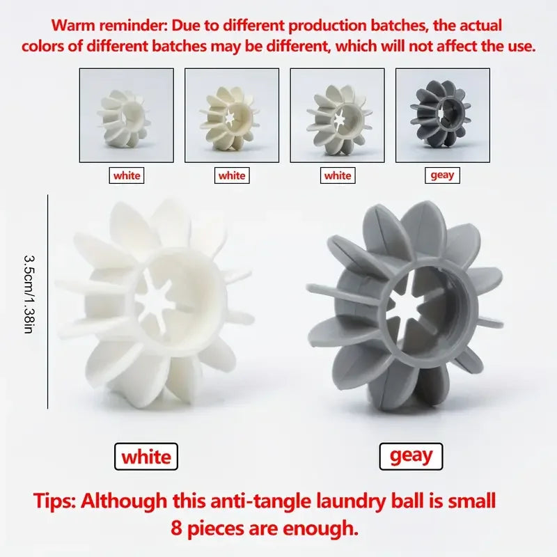 Reusable silicone laundry balls, 3.5cm, in white and gray to remove cat and dog hair from clothes in the washing machine.