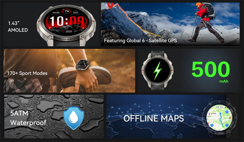 2026 New Sports Smart Watch With GPS Offline Map Download Bluetooth Call Military Clock Fitness Tracker Waterproof Bracelets Men
