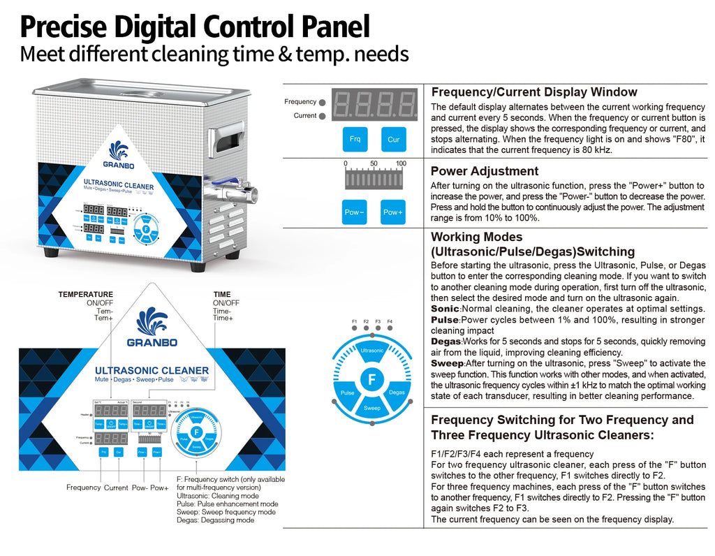 Tidesmit 4.5L ultrasonic cleaner featuring 200W multi-frequency 40-200KHz control panel and stainless steel tank.