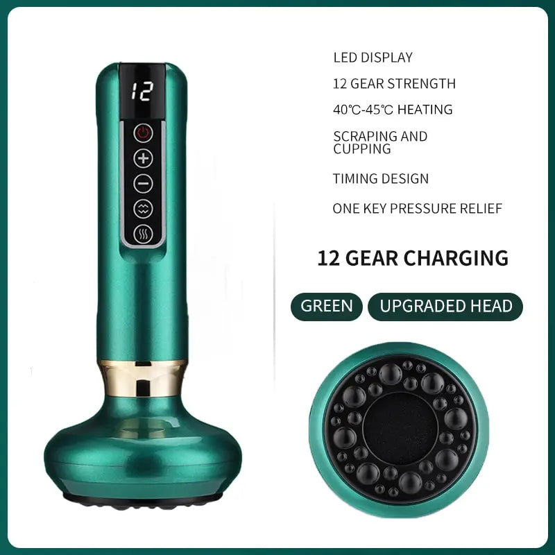 Electric Gua Sha Massager with Vacuum Suction and Infrared Heat Relaxation Treatment A12-12-green Tidesmit