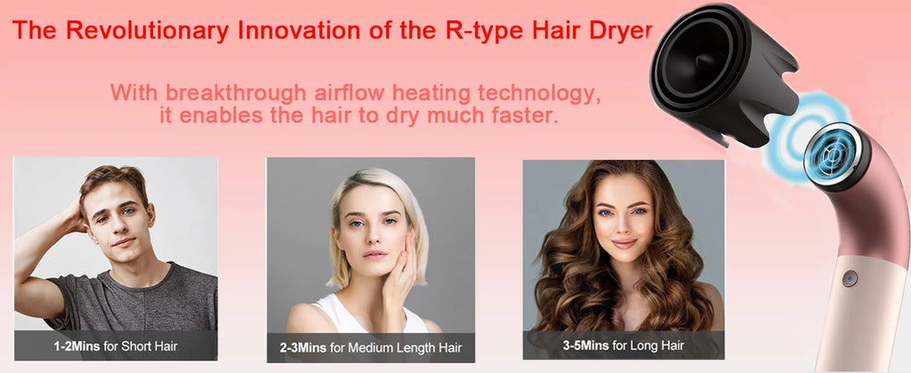 1400W fast-drying rose gold hair dryer with airflow nozzle attachment for professional salon-quality styling at home.