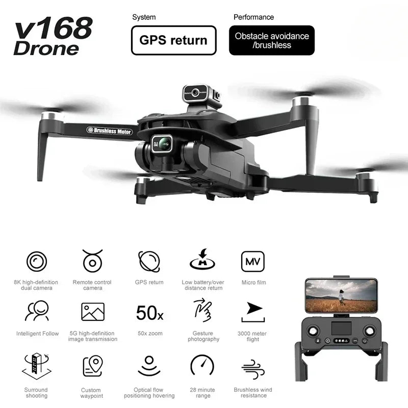 8K GPS Camera Drone with Obstacle Avoidance - Foldable Pro Model Tidesmit