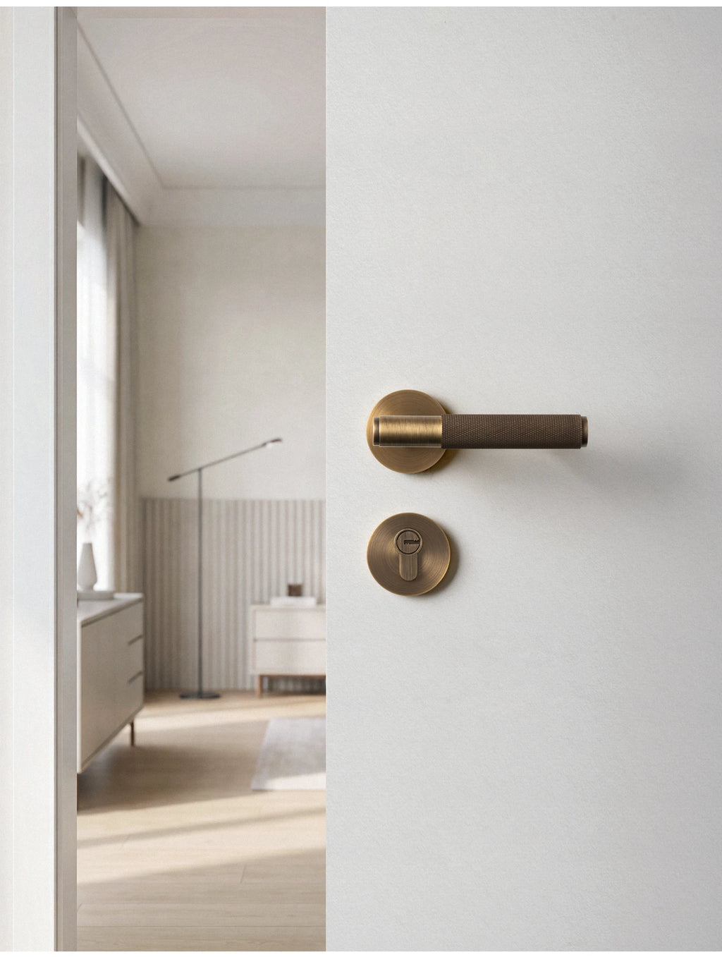 DOOROOM Brass Door Lock Set Modern Knurled Antique Bronze Interior Door Lock Decorative Lock Privacy Lock Passage Lock