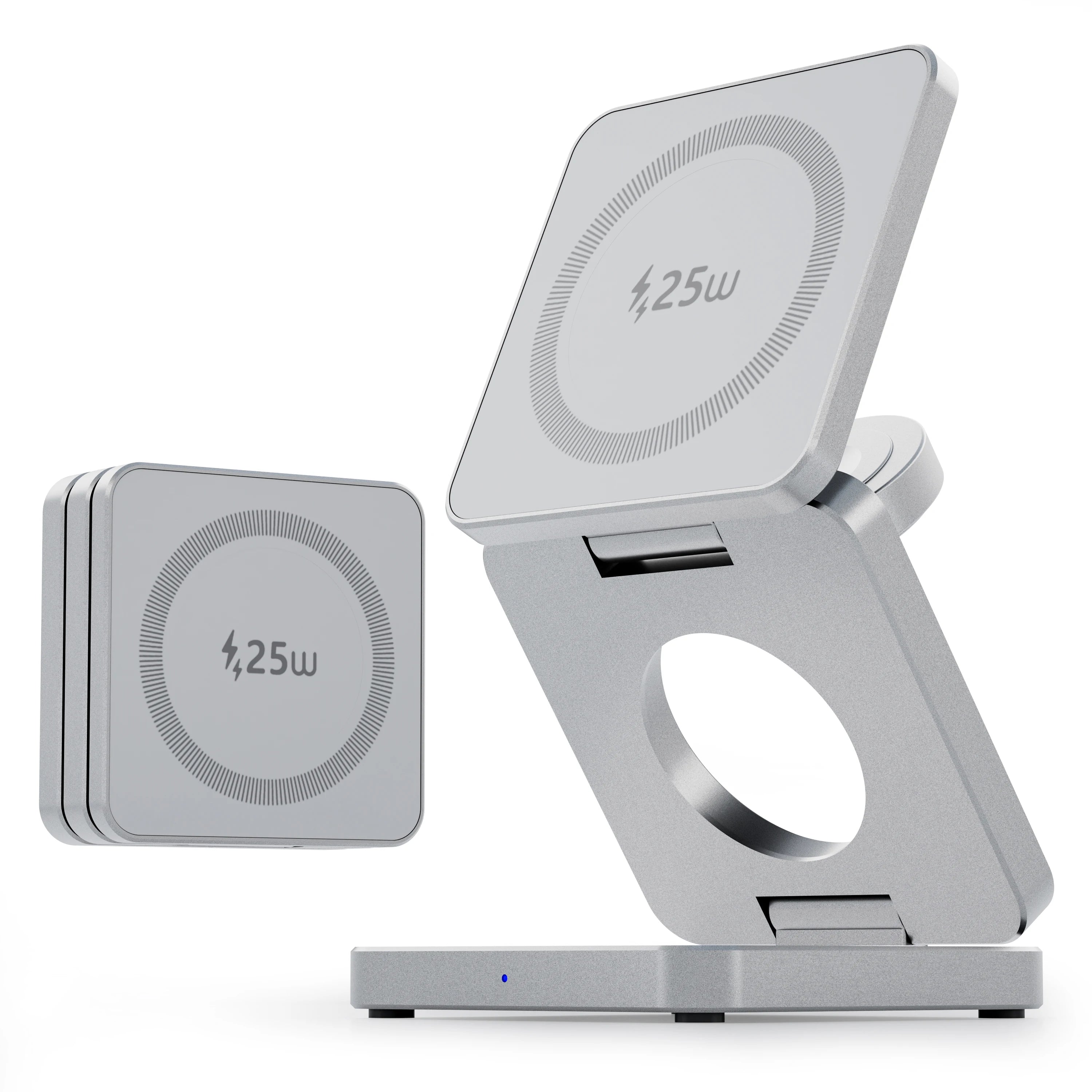 3-in-1 Magnetic Wireless Charging Stand - 25W Fast Qi2 Foldable Station qi2.2 25w Silver Tidesmit