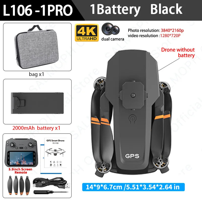 GPS Drone with 4K Camera and Obstacle Avoidance - Tidesmit L106-1PRO L106-1PRO 1B Black Tidesmit