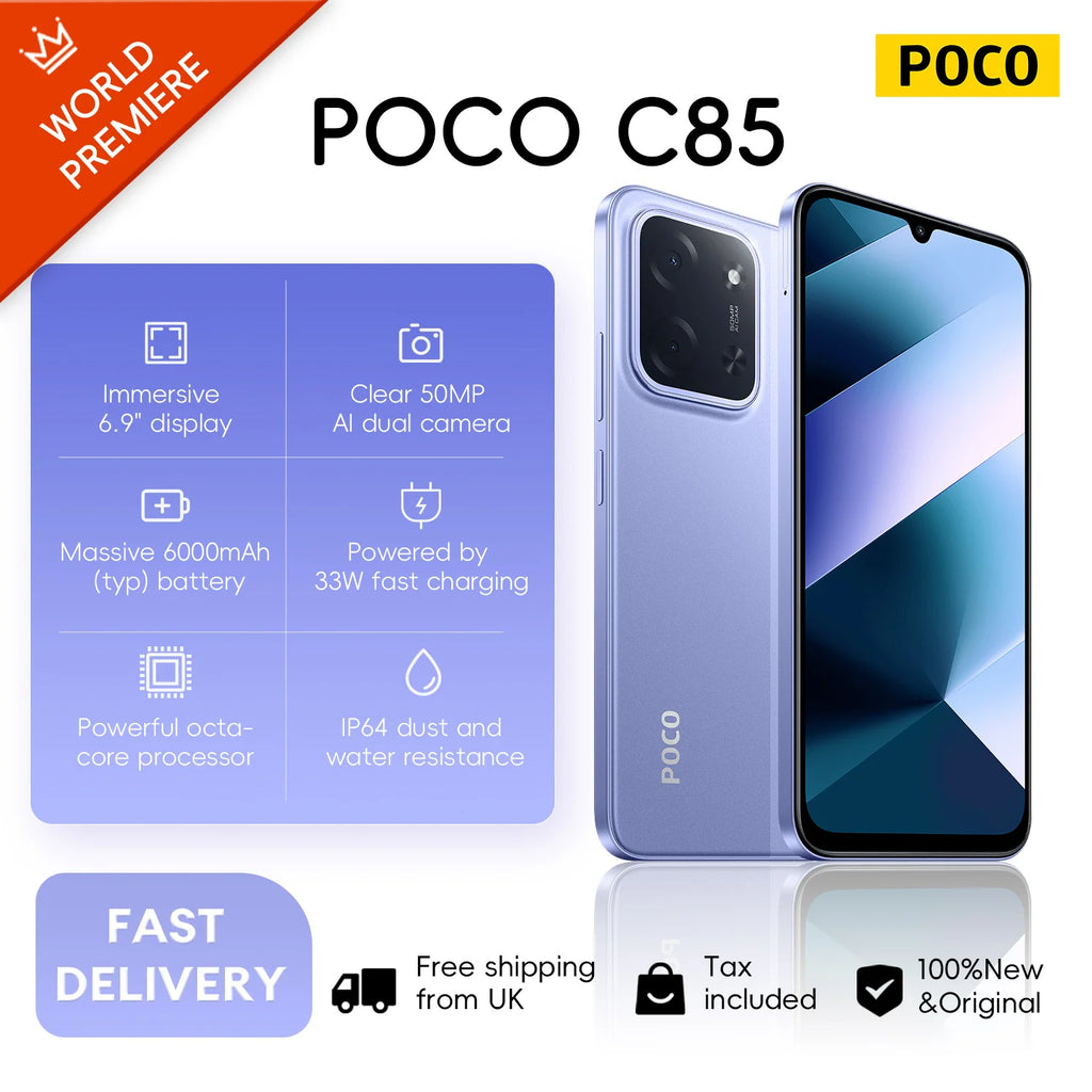 POCO C85 4G Smartphone 8GB 256GB - 120Hz Display, Global Version AE Tidesmit