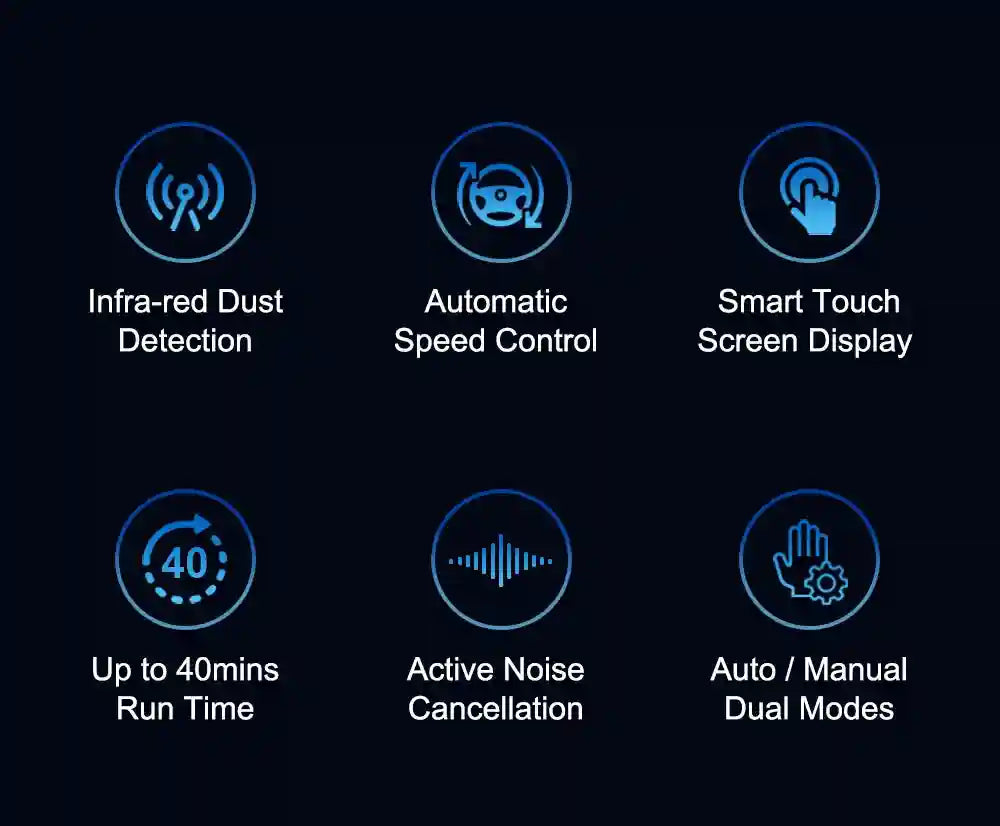 Tidesmit VC205 cordless handheld vacuum showing digital touch screen and smart dust sensor interface