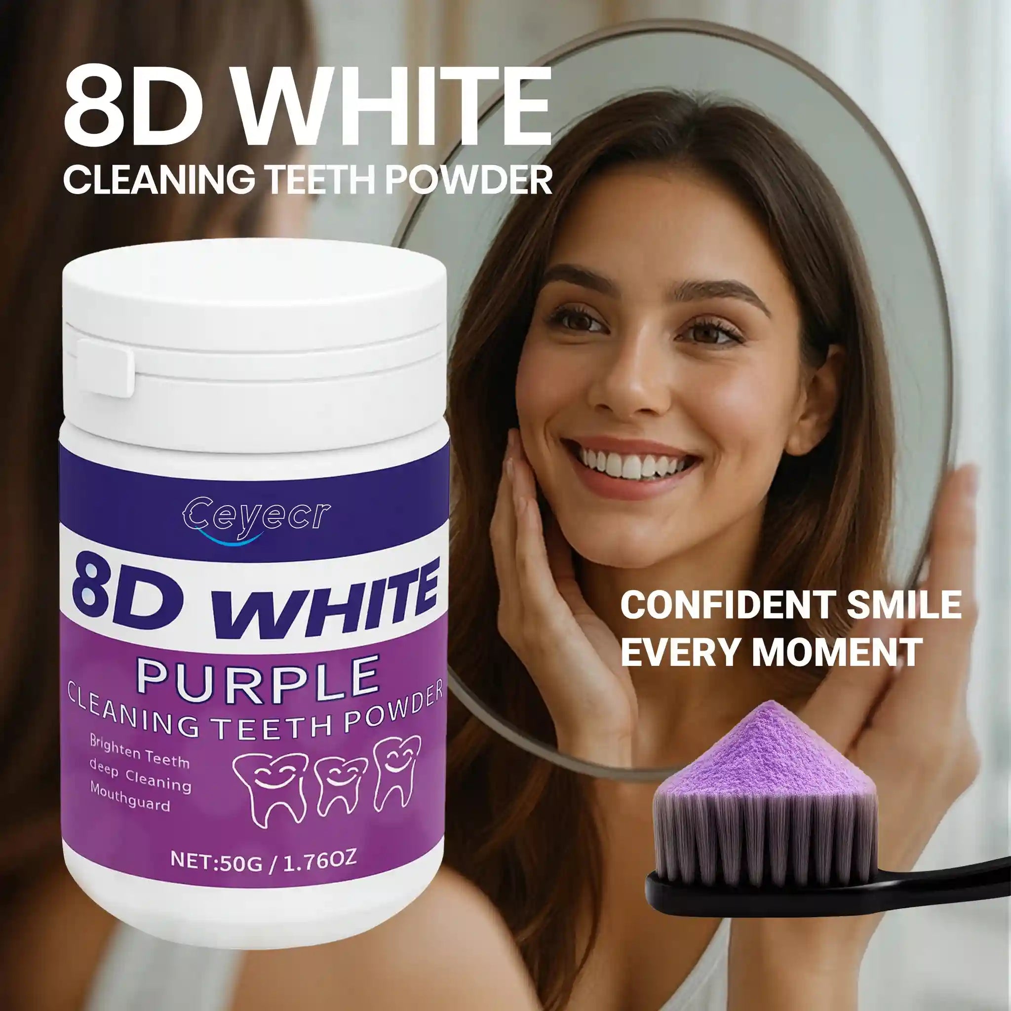 Tidesmit 8D Teeth Whitening Powder 50g for deep cleaning, plaque removal, and fresh breath dental care
