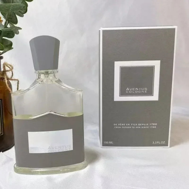 Aventus Cologne 100ml: Long-lasting fruity floral men’s parfum in a sleek glass bottle with gray cap and label.