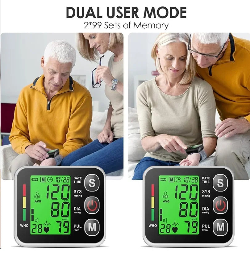 Digital Tensiometer Health Medical BP Sphygmomanometer Wrist Cuff Digital Blood Pressure Monitor Heart Rate Pulse Meter Tonomete