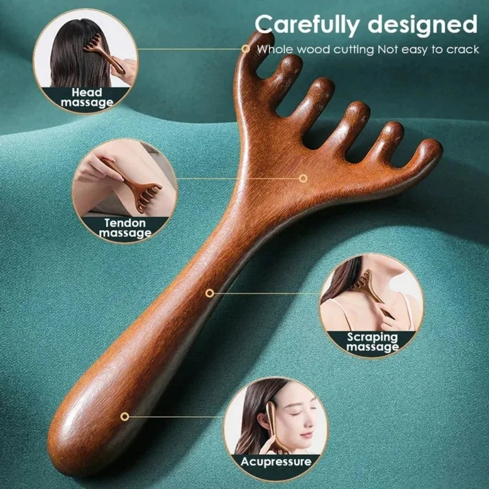 Wooden Meridian Massage Comb | Six-Claw Anti-Static Scalp Relaxation Tool Relaxation Treatment Tidesmit