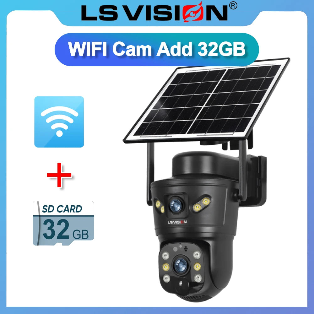 LS VISION Dual-Screen 4G/Wifi Outdoor Solar Camera Security 4K PIR Human Tracking CCTV Surveillance Camera V380 Pro Waterproof