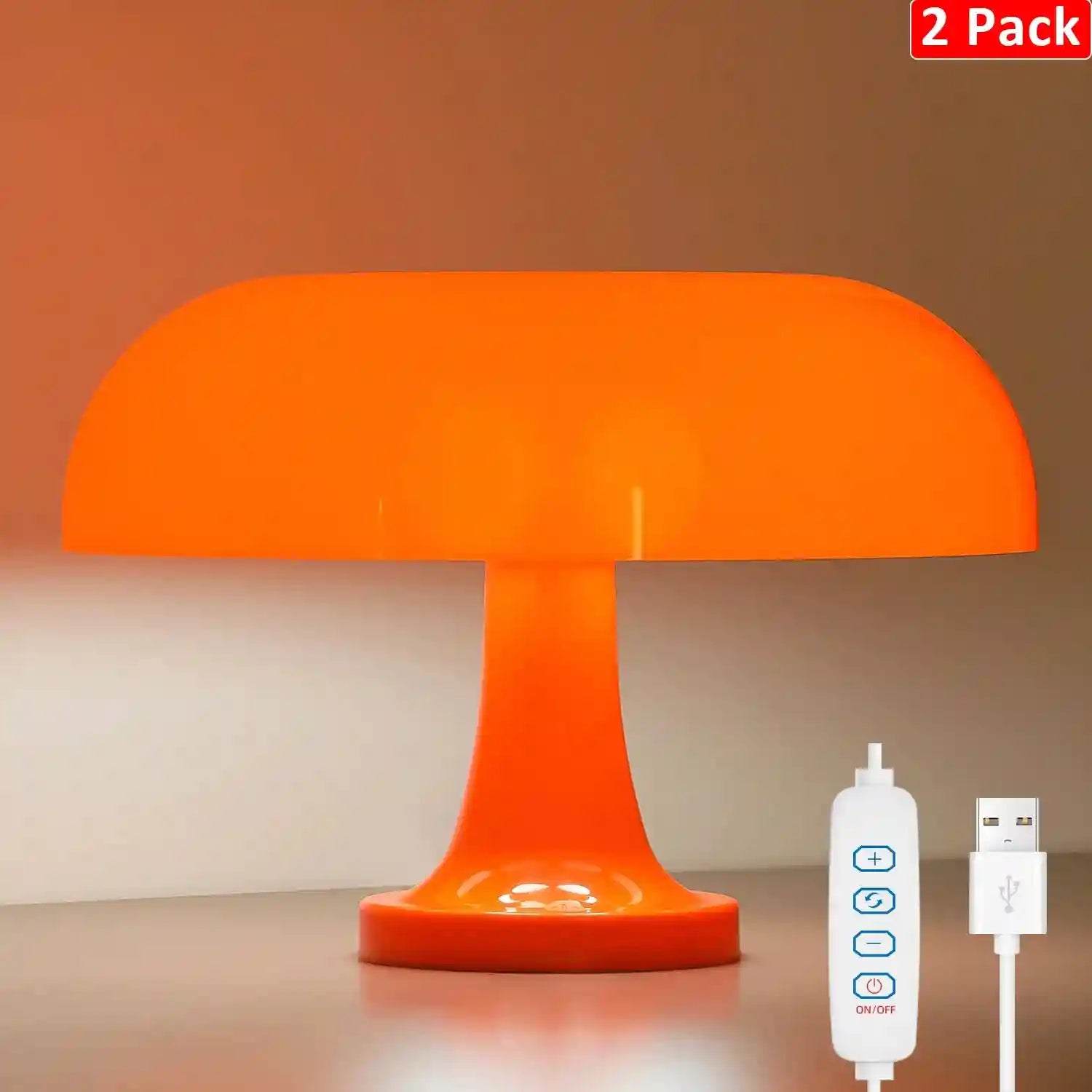 Mushroom Table Lamp - Bauhaus Bedside LED Light, 25cm Adjustable Desk Lamp 2pcs orange28cm usb Tidesmit
