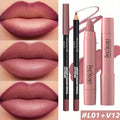 2pcs matte velvet lipstick set with lip liner in deep berry. Waterproof, long-lasting, high-saturation lip makeup.