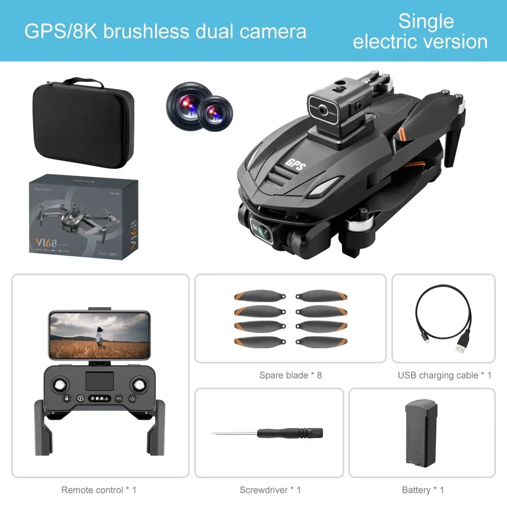 8K GPS Camera Drone with Obstacle Avoidance - Foldable Pro Model GPS-8K-1B Tidesmit