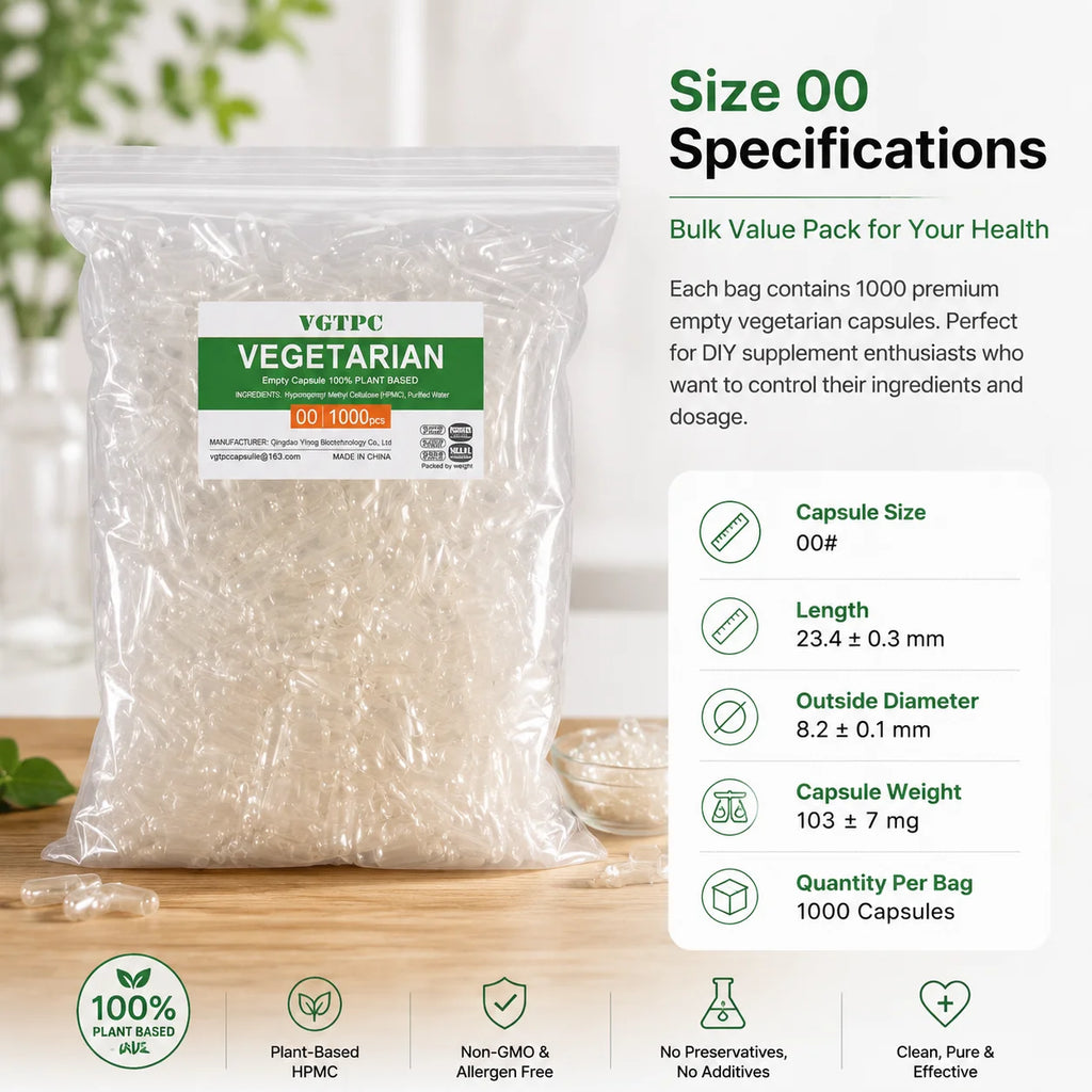 1000ct Size 00 HPMC Empty Vegetarian Capsules by Tidesmit - Vegan, Kosher, Halal Certified DIY Supplement Pill Shells