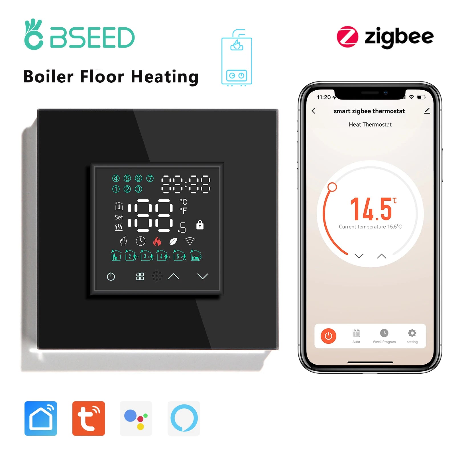 Smart ZigBee Floor Heating Thermostat | WiFi App Controlled HVAC Black Boiler ZigBee Thermostat Tidesmit