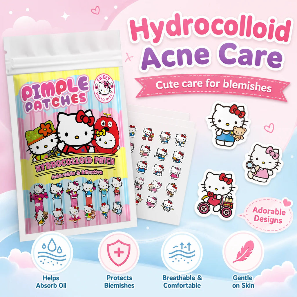 100PCS Hello Kitty Cute Face Stickers, Hydrocolloid Pimple Patches for Invisible Blemish Concealing