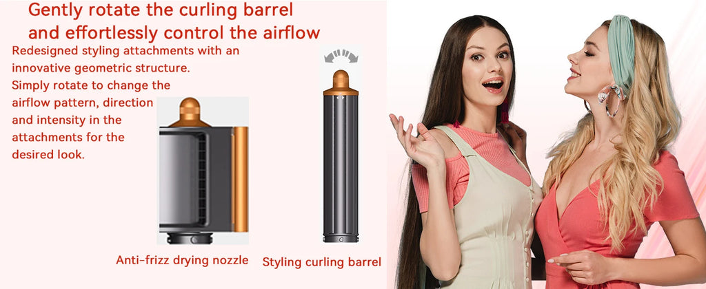 SenCiciMen 6-in-1 hair styler with rotating curling barrel and anti-frizz nozzle for professional styling control.