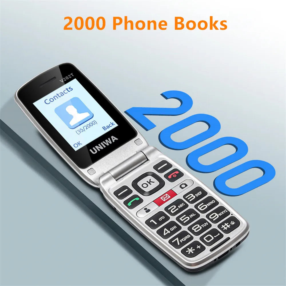 UNIWA V202T 4G Flip Phone Large Button for Elderly Mobile Phone 2.4Inch Screen 1450mAh With Emergency Call Button Global Version