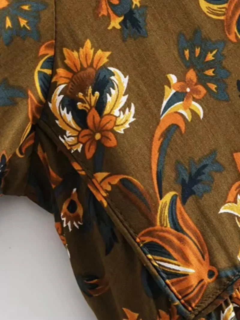 Boho Vintage women long sleeve ethnic Floral print beach Bohemian Maxi dress Ladies tie neck rayon cotton Summer sundress