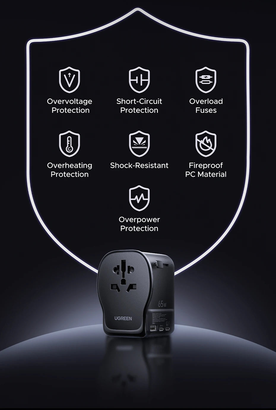 65W Universal Travel Adapter | USB-C Fast Charger with Multi-Plug Tidesmit