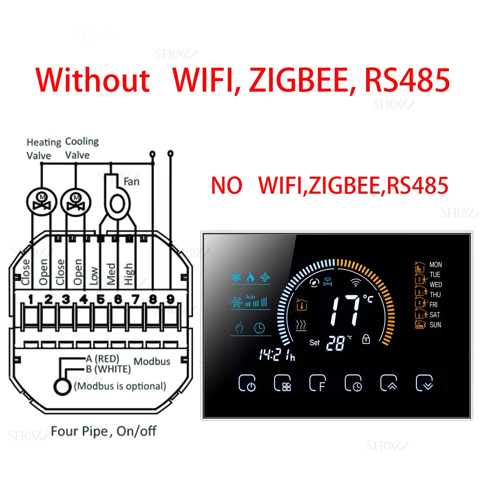 Wifi/RS485/Zigbee Thermostat Air Conditioning 3 Fan Coil Unit Home Cooling/Heating 2/4 Pipe Temperature Controller with Alexa