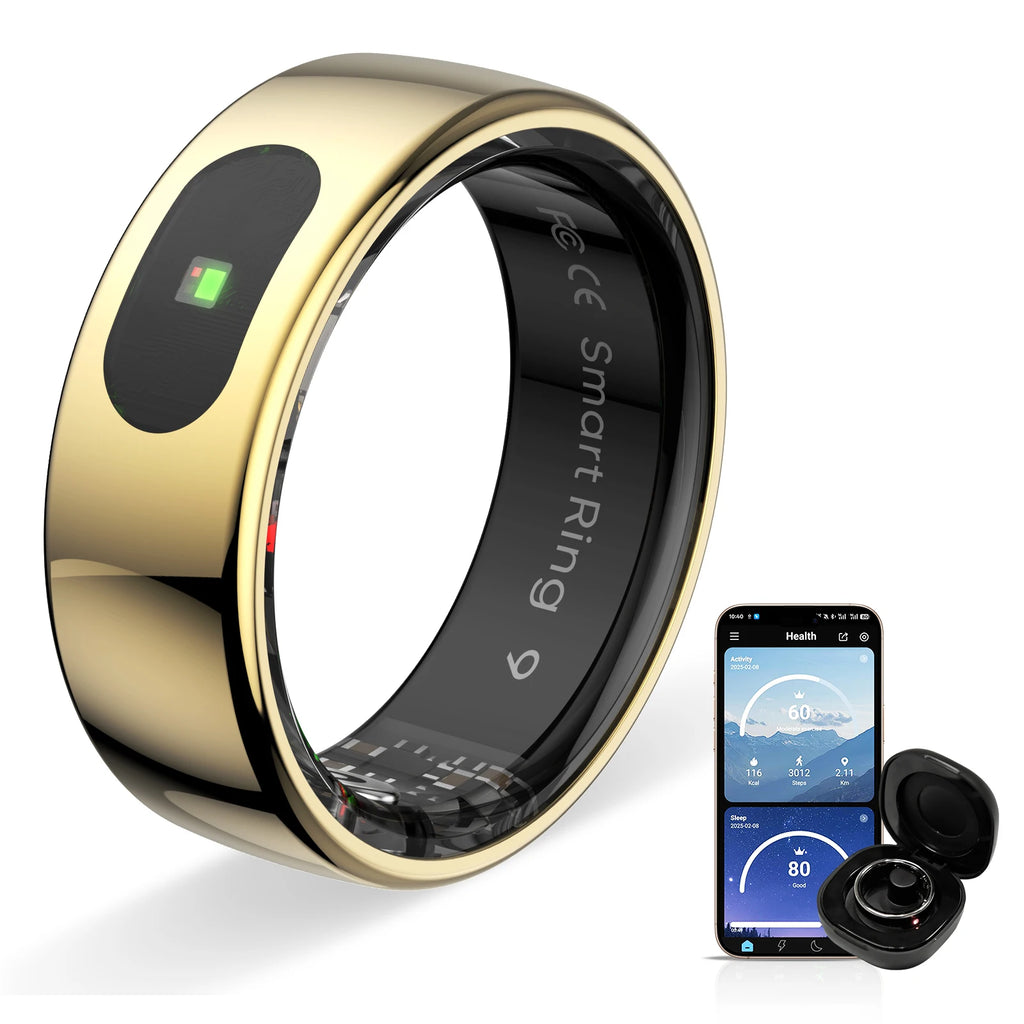 R08 Smart Ring Men Women with Charging Case Health and Sleep Monitor 5ATM Waterproof Multi Sport Mode Heart Rate Monitoring NEW