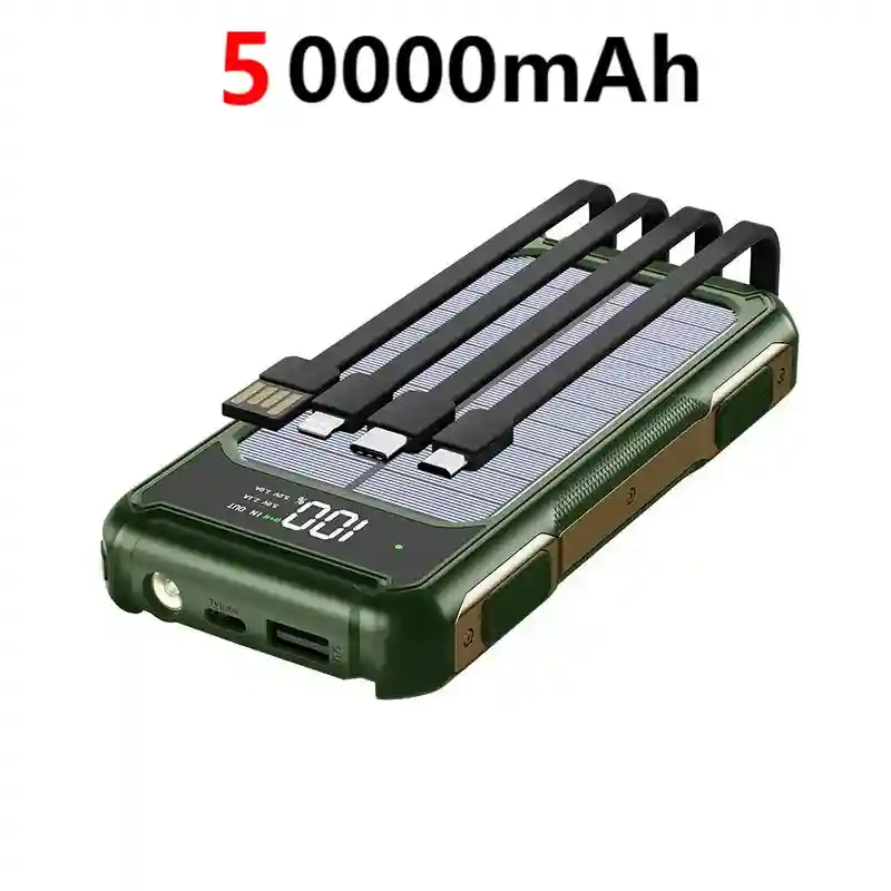 Solar Power Bank 200000mAh with Built-in Cables | Tidesmit Green 50000mAh Tidesmit