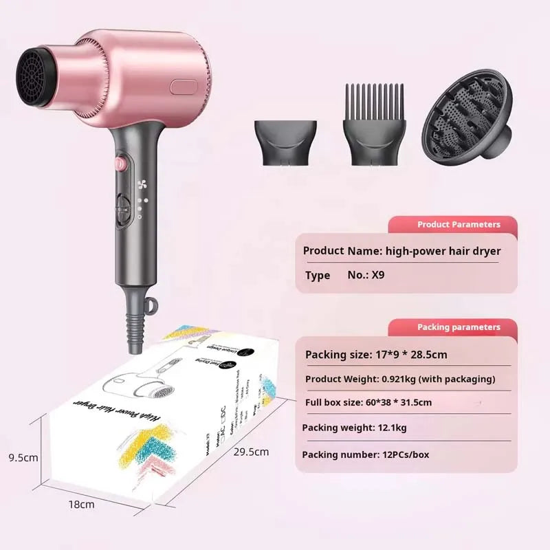 Pink 1875W professional hair dryer with 3 attachments, salon-quality DC motor, and detachable filter cover.