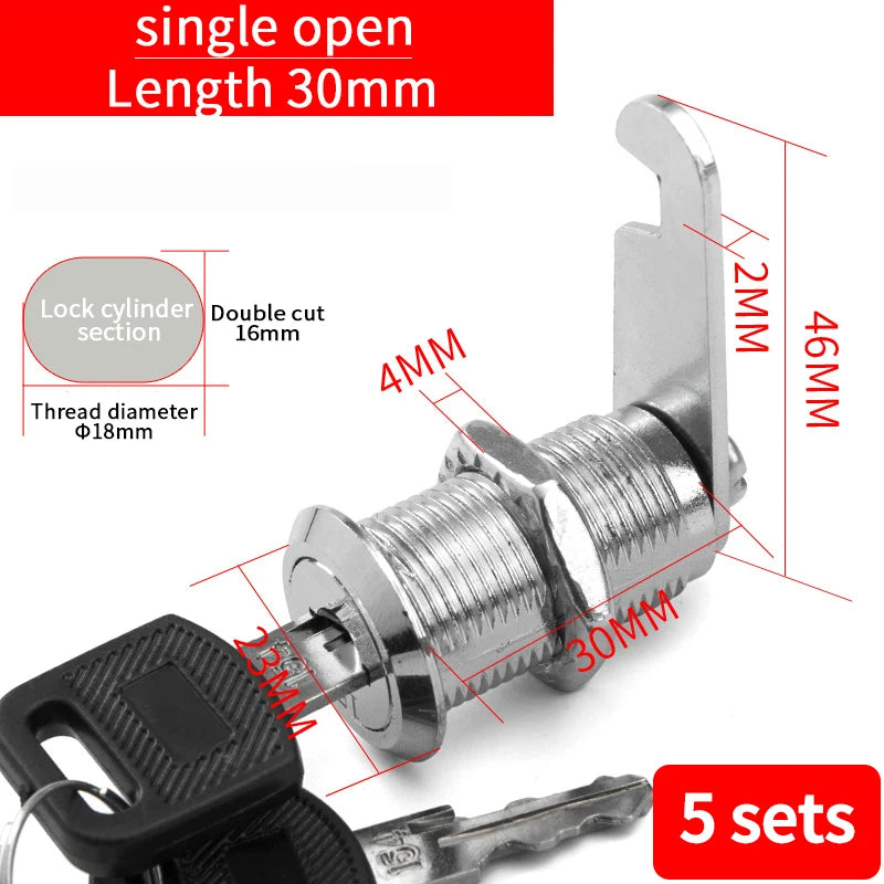 5/20SETS Metal Cylinder Cabinet Security Locker Cam Lock With 2 Keys Same Key Different Key Security Mailbox Lock Drawer 16mm