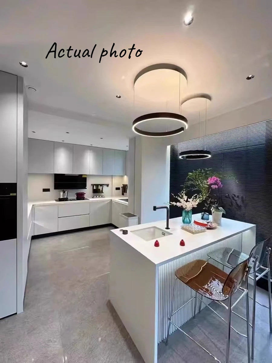 Modern LED Ring Ceiling Chandelier 60cm Black - Minimalist Decor Tidesmit