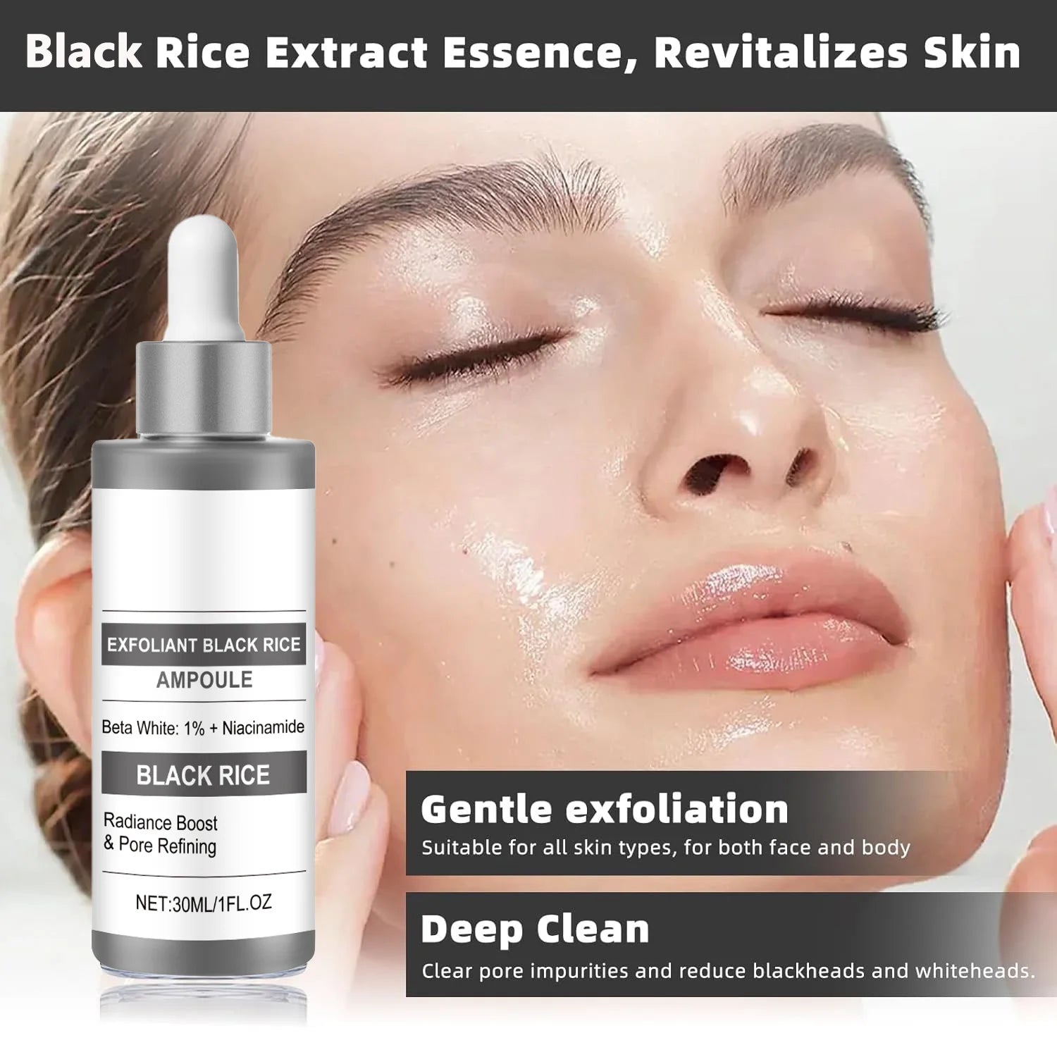 Black Rice Exfoliating Serum for Face and Body - Natural Skincare Scrubs Treatments Tidesmit