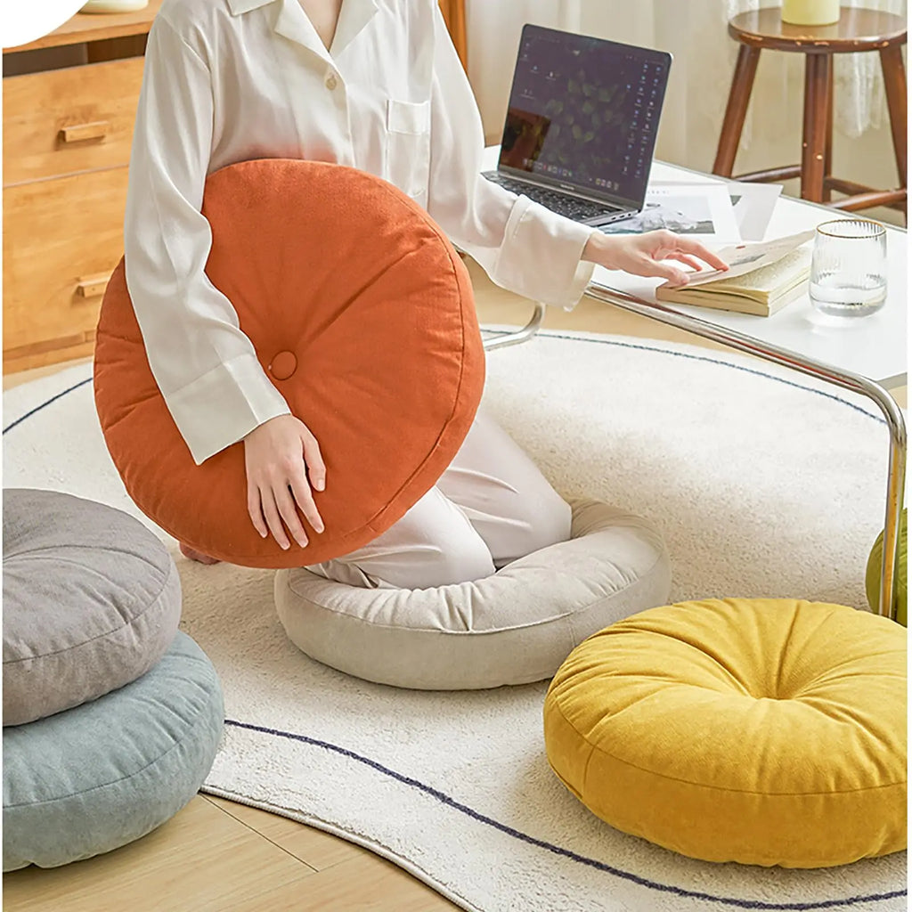 Thick Round Cushion,Soft & Comfortable Full-Filled Meditation Yoga Pillow, Bohemian Zen Home Decor in Vibrant Orange