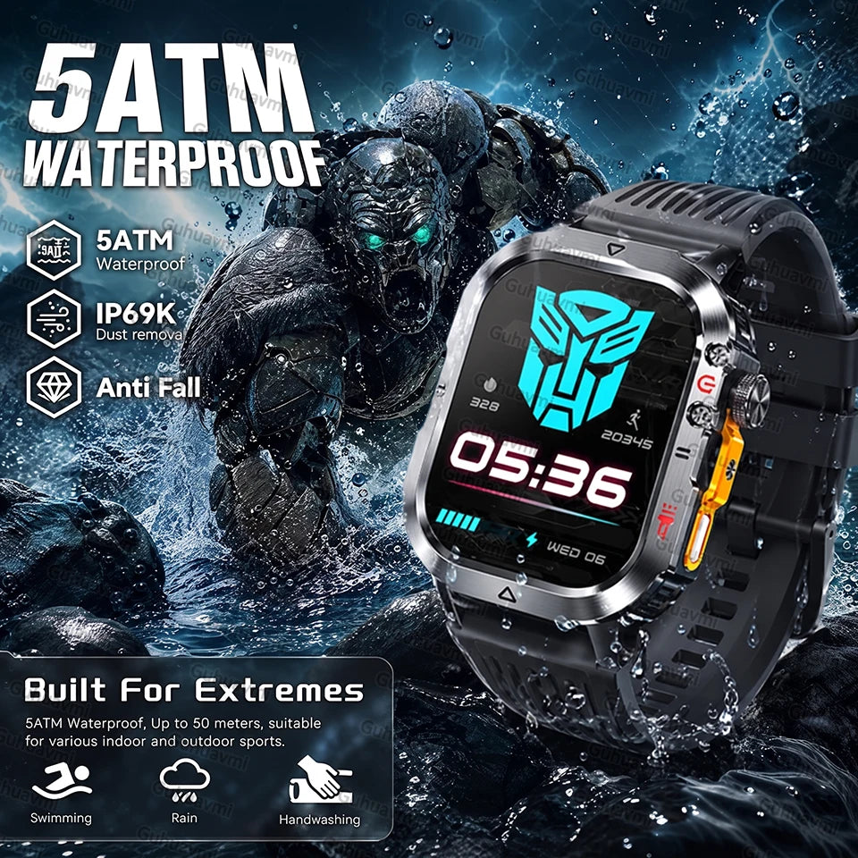 New 1000 MAh Battery Military Smartwatch 2.01" AMOLED Screen 5ATM Waterproof Fitness Tracker Sports Smart Watch For Android iOS