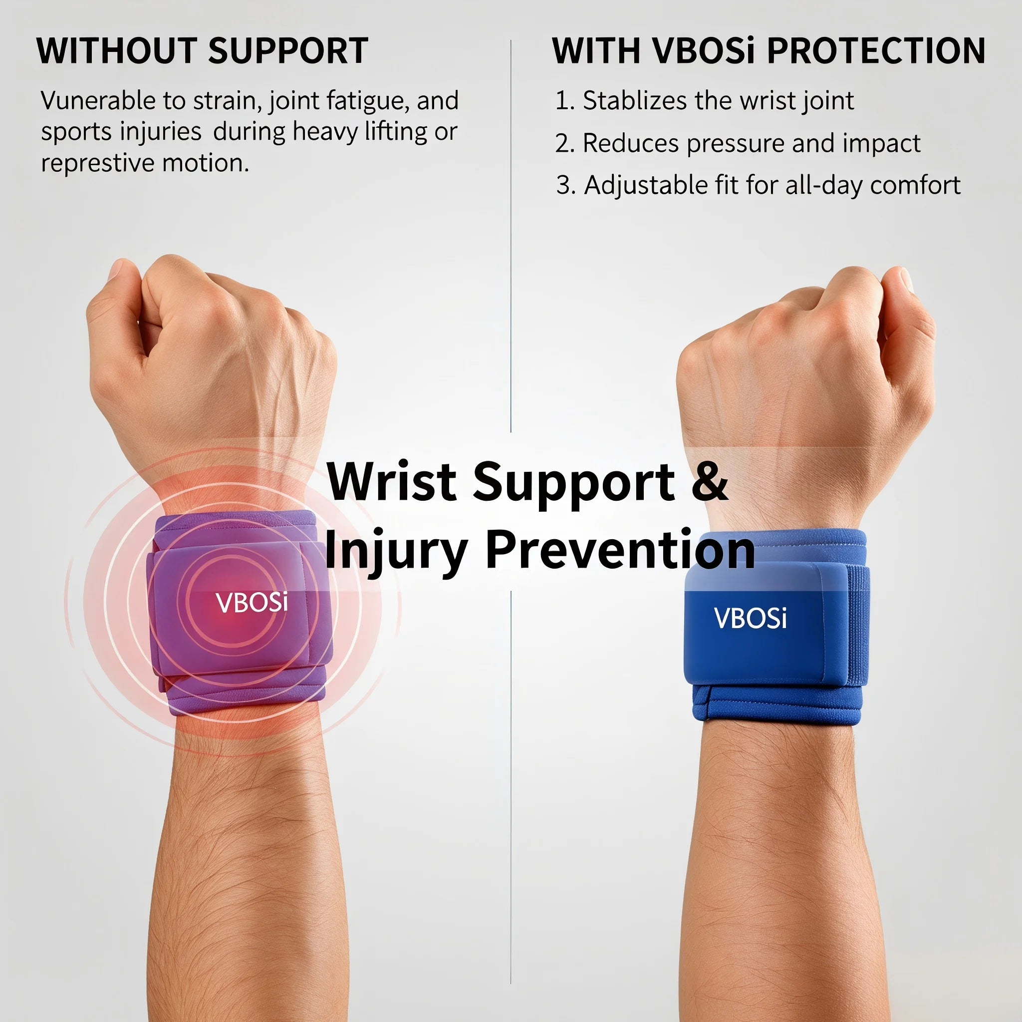 VBOSI Adjustable Wrist Support Brace Neoprene Compression Wristband for Sports Fitness Weightlifting Basketball Pain Relief Wris