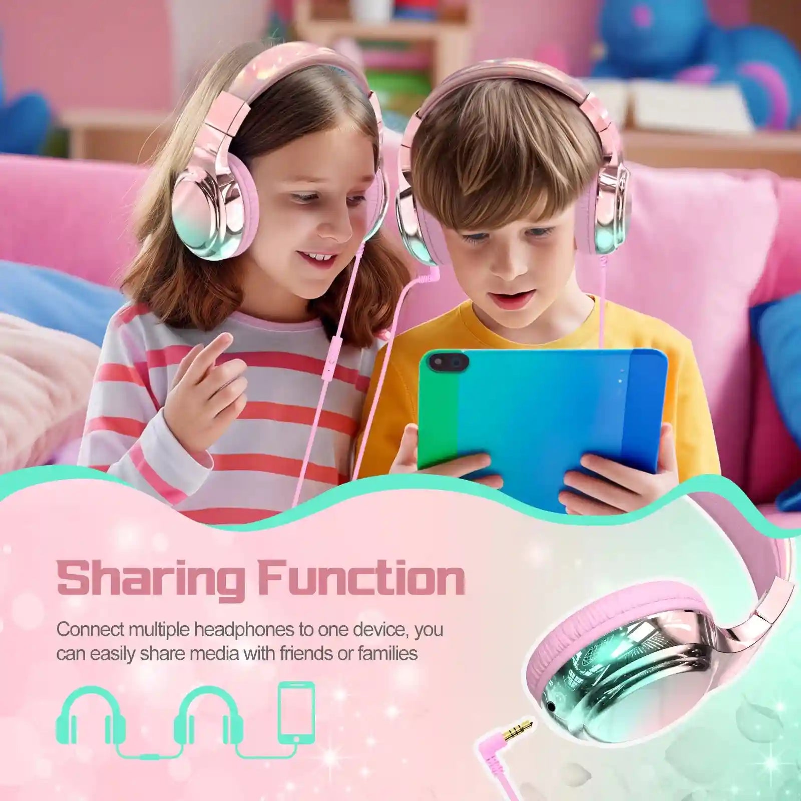 Wired Kids Headphones with Mic | Volume Limited Over-Ear Stereo Tidesmit
