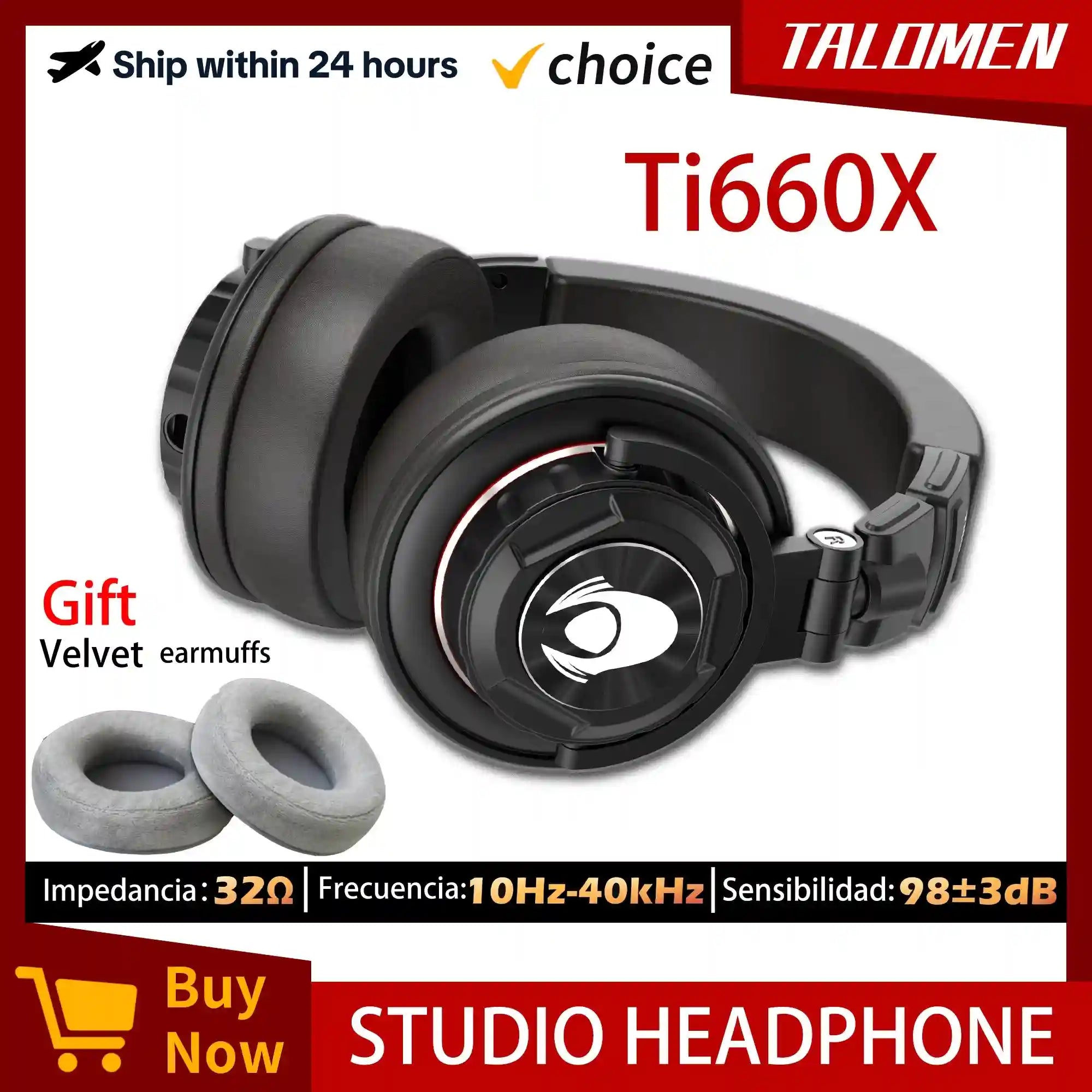 Studio Monitor Over-Ear Headphones - Detachable Cord Ti660x Tidesmit