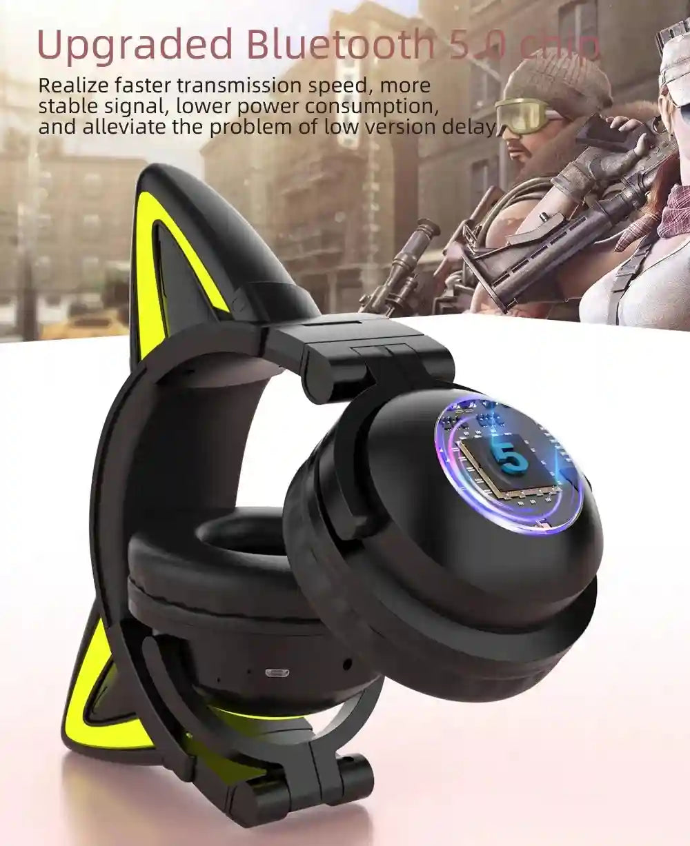 Wireless Cat Ear Headphones with RGB LED - Low Latency Audio Tidesmit