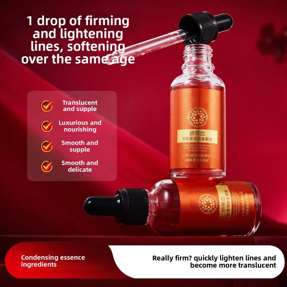 Tongyan 30ml Umbilical Cord Blood Sheep Placenta Cell Serum in a dropper bottle for firming and delicate skin care.