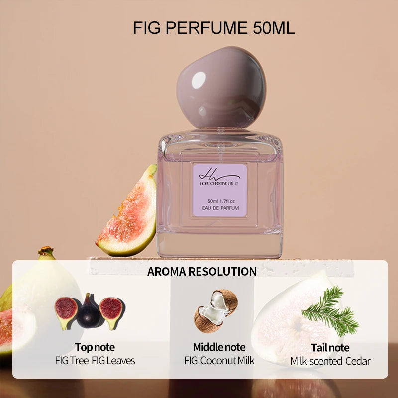 HOPE CHRISTINE Fig EDP: 50ml women's perfume with fig, coconut milk, and cedar notes in a square glass bottle.